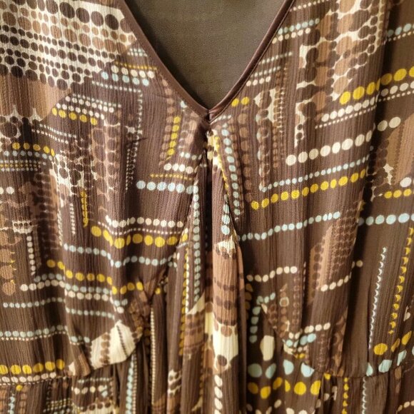 J.Jill Brown Geometric Print Short-Sleeve V-Neck Dress w Gathered Waist SZ 22W - Picture 8 of 11